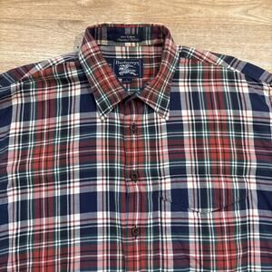 Vintage 90s Burberry plaid striped preppy logo button-up shirt Made USA Large